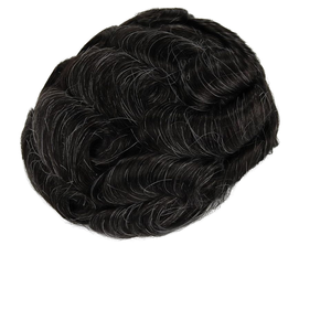 Topunique para tupé de encaje Hombres Remy Hair Natural Black 20% Grey Straight 24mm Single-anudado Invisible 110% Medium 24mm 8x10 - Product Image 1