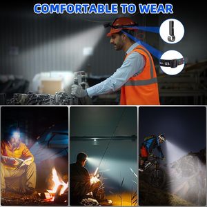 Lampe frontale LED rechargeable en aluminium à haute luminosité, réglable à 90 degrés, 4 modes, super lumineuse, pour casque de chantier - Product Image 3