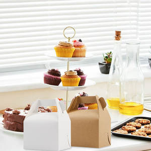 กล่องกระดาษคราฟท์กล่องขนมคัพเค้กสีทึบสไตล์ยุโรปปาร์ตี้ของขวัญของที่ระลึกพร้อมที่จับ - Product Image 4