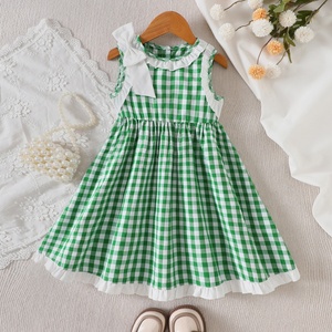 Abito estivo casual senza maniche a quadri <span class=keywords><strong>verde</strong></span> e bianco con fiocco e pizzo per bambina/neonata - Product Image 1