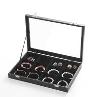 Boîte à bijoux en gros Boîte organisateur de bijoux Conteneur Fashion Pu Leather Glass Cover Necklace Ring Earring Bracelet Storage Box