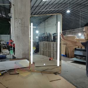 Beauty Gold <strong>Tall</strong> Barber <strong>Arched</strong> Shop Hair Salon <strong>Mirror</strong> Designs Station With Led Lighting Double Sided - Product Image 2