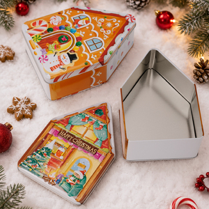 Boîte de rangement pour biscuits et bonbons en métal sur le thème de la petite maison de Noël, du <span class=keywords><strong>pain</strong></span> <span class=keywords><strong>d</strong></span>'épices et du bonhomme de neige, boîte de <span class=keywords><strong>d</strong></span>écoration de cadeau festif - Product Image 5