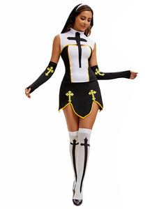 Costume <span class=keywords><strong>da</strong></span> <span class=keywords><strong>Suora</strong></span> <span class=keywords><strong>Sexy</strong></span> per Donna Adulta in Bianco e Nero, <span class=keywords><strong>Abito</strong></span> per Feste di Halloween e Cosplay - Product Image 4