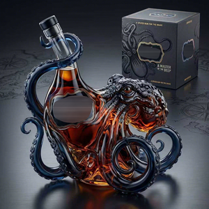 Nouvel article – Bouteille souvenir en verre borosilicate en forme de pieuvre Kraken pour <span class=keywords><strong>rhum</strong></span> noir, 350 ml, vente en gros - Product Image 1