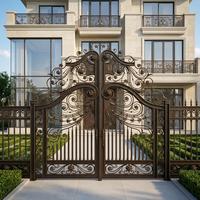 Portail de cour automatique en fer forgé européen de luxe, forgé à la main, avec décorations en volutes pour villa