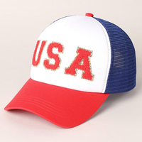 Sombreros de camionero de ala curva con contraste de Color rojo y azul, gorra Snapback de EE. UU. con letras iniciales de 5 paneles, gorras de béisbol traseras de malla personalizadas