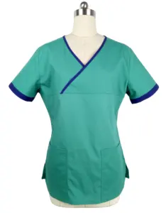 Femme Doctors Cross V Neck Short Sleeve Surgical Slim Clinic Medical Scrub Top