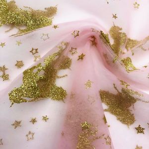 Tela de nailon para vestido de novia, tejido de punto con purpurina estampada, con diseño de tul de estrella dorada, para boda, 100% - Product Image 4