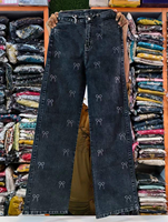 Nouveau Jean Femme Imprimé Streetwear Taille Mi-Haute à Paillettes Coupe Droite Polyvalent Toutes Saisons pour la Vente en Gros