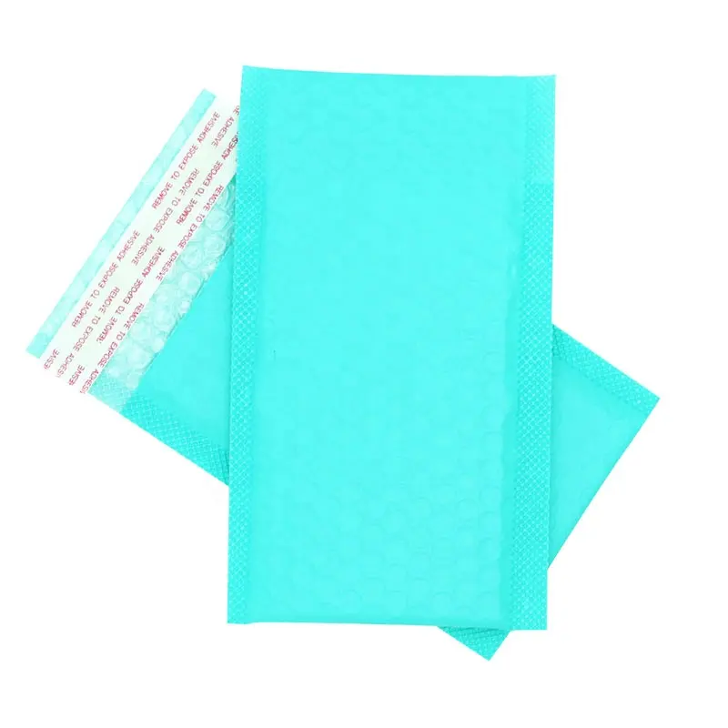 Pequeños buzones personalizados de polietileno con burbujas, buzones acolchados de color azul menta impresos personalizados reciclados para enviar ropa
