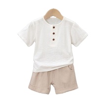Ensemble deux pièces en coton pour enfants, style costume à manches courtes, garçons et filles, été, nouveau t-shirt et short