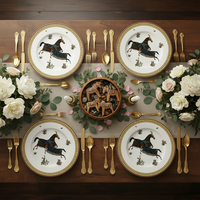 Service de table vintage en porcelaine fine, motif cheval persan royal, assiette de présentation en céramique, tasse à café et bol en porcelaine pour mariage