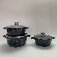 Ensemble de casseroles en céramique et aluminium au design moderne 20-22-24 cm, casseroles à soupe écologiques avec couvercle en verre