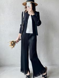 Conjunto de Dos Piezas de Moda Occidental para Mujer, Cárdigan Plisado Miyake con Cuello Redondo y Pantalones Anchos con Flecos, Venta al Por Mayor, PY 2026 - Product Image 5