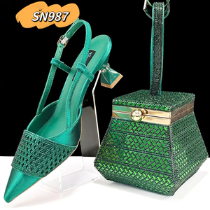 slim fit dress slacks Green Rhinestone Shoes with Matching Bag