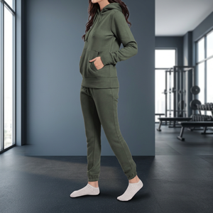 Ensemble Sportif Automne Femme Grande Taille : Sweat à Capuche Élégant Zippé 100% Coton et Pantalon Ample à Taille Élastique et Jambes Larges Ornées de Perles - Product Image 5