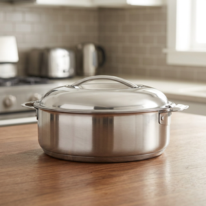 Stainless <b>Steel</b> Round Casserole <b>Pot</b> With Glass-Embedded Lid 24cm Durable Minimalist Design Hand Wash Only - Product Image 1