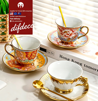 Ensemble de tasses à café en céramique de style bohème européen, luxe léger, vintage, thé floral britannique, petit et élégant, pour la maison et l'extérieur