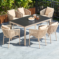 Meubles d'extérieur modernes de haute qualité, ensemble de table à manger en aluminium imperméable avec plateau en pierre frittée pour villa, restaurant, café et balcon