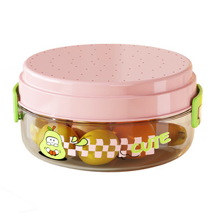 Double Layer Fruit Storage Box Round Portable With Lid For Outdoor Picnic Food Container - Product Image 5