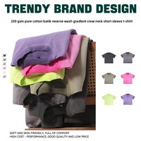Kaos Pria Trendy Washed 230G Katun Murni Batik Kerah Bulat Lengan Pendek Polos Vintage Longgar Bernapas