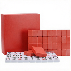 Juego de Mahjong de Melamina Rojo Brillante con Fichas de Dibujos Animados y Estuche de Almacenamiento para Jugar en Casa - Product Image 1