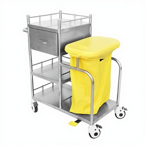 Stainless Steel Hospital Waste <b>Trolley</b> With Drawer And Trash Bin For Medical Use - Product Image 1