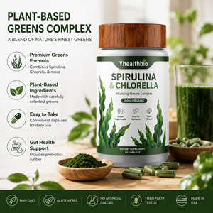 Capsules végétales de spiruline et chlorelle bio certifiées, complexe de vertes alcalinisantes, formule personnalisée, fabrication GMP, vente en gros - Product Image 3