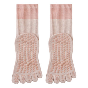 Spring/Summer Mid-Calf <b>Socks</b> with Color Blocking in Morandi Colors, Pilates Gym Anti-Slip <b>Socks</b>, Five-<b>Toe</b> Yoga <b>Socks</b>, Wholesale - Product Image 1