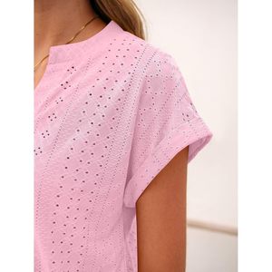 Blusa de Manga Corta con Cuello en V para Mujer, Blusa Informal de Verano, Camisa de Popelina Transpirable, Elegante para Uso Diario - Product Image 6