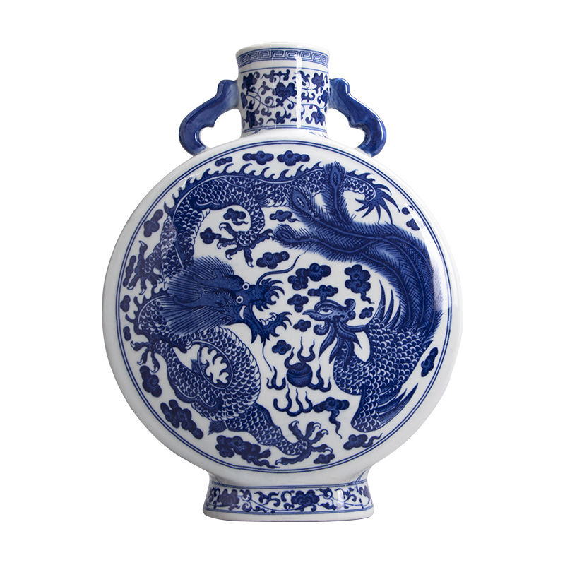 清代花瓶双耳龙仿古瓷器青花龙凤图案中国花瓶| Alibaba.com