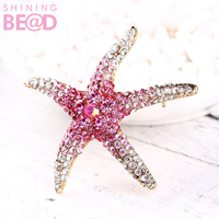 Broches Étoile de Mer Bleues en Strass Tendance pour Femme, Accessoires de Bijoux Créatifs pour Corsage