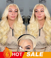 Perruques en cheveux humains brésiliens vierges Remy de haute qualité 100% blondes 613 pour Lace Front 13X4 200% de densité longues perruques ondulées pour - Product Image 5