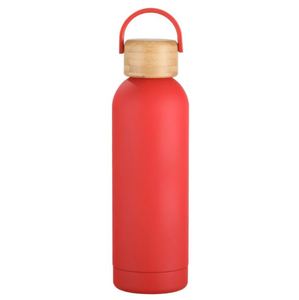 Custom Logo Available <b>Small</b>-Mouth Insulated Cup Outdoor Sports Water Bottle <b>Flask</b> With Portable Handle Bamboo and Wooden Lid - Product Image 2