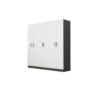 Armoire moderne KALE à 6 portes avec 4 tiroirs et 13 étagères, porte en verre, armoire de rangement gain de place pour la chambre à coucher, pour le rangement des vêtements - Product Image 1