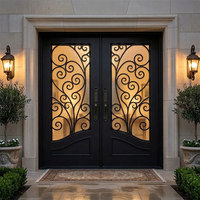 Puerta de Seguridad Doble de Hierro Forjado para Entrada Principal de Casas, Personalizada, Precio de Fábrica