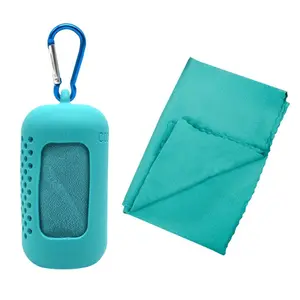 2024 New Trend Products Portable Silicone Microfiber Gym Towel Case Camping Quick Dry Cooling Towel With Silicon Case For Towel