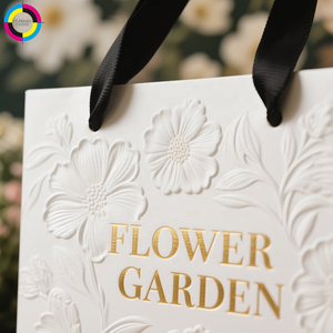 Borsa di Carta di Lusso Personalizzata con Fiori in Rilievo e Manico in Raso, Ecologica, per Boutique, Fioristi e Branding Retail - Product Image 4