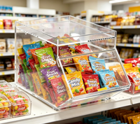 Distributeur de bonbons, corps transparent, idéal pour les allées de confiserie, aide au chargement en carton en vrac, capacité pour une charge complète en bac
