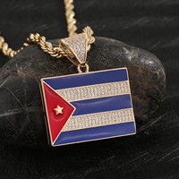 LUOYUNE Liontin Punk Kuningan Berlapis Emas 18K Gaya Semua Bendera Nasional yang Dapat Disesuaikan, Liontin Pesona Bendera Kuba dengan Zirkon Kubik untuk Hadiah