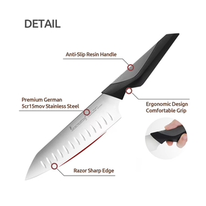 Cuchillo <span class=keywords><strong>de</strong></span> Chef Japonés Santoku <span class=keywords><strong>de</strong></span> Alta Calidad y Ecológico, Hoja <span class=keywords><strong>de</strong></span> Acero Inoxidable <span class=keywords><strong>de</strong></span> 7 Pulgadas con Acabado Satinado, Mango <span class=keywords><strong>de</strong></span> Plástico, Apto para <span class=keywords><strong>Lavavajillas</strong></span> - Product Image 3