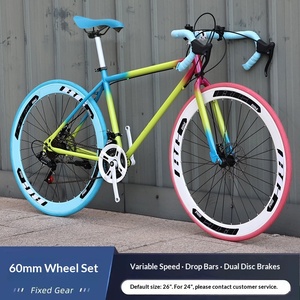Vélo de piste à vitesses fixes pour hommes/femmes ; Modèle de course sur route, pneus pleins, freins à double disque, guidon courbé, ultra-léger en fer - Product Image 2