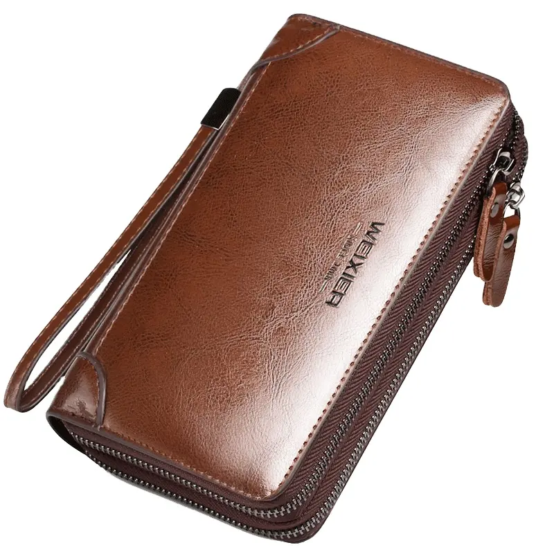 2022 Wholesale Large Capacity Fashion Classic Leather Men Clutch Purse Bag Oil Wax Surface Long Wallets