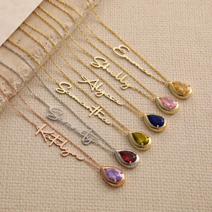 Lateefah Nuevo Collar Sencillo y Moderno Para Mujer de Acero Inoxidable con Nombre Personalizado, Piedra de Nacimiento y Dije de Gota de Agua - Product Image 1
