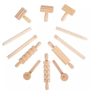 12pcs wooden dough clay tools children play house rolling pin plasticine hand tools toy set