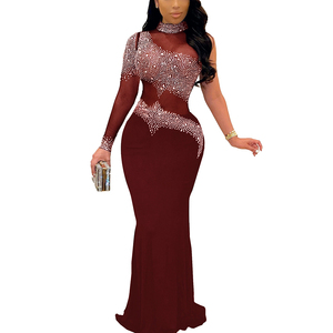 Abiti Lunghi da Sera Taglie Forti con Strass per Feste Formali Abito da Ballo con Motivo Stampato in Raso Naturale da Donna Pezzo Unico - Product Image 6