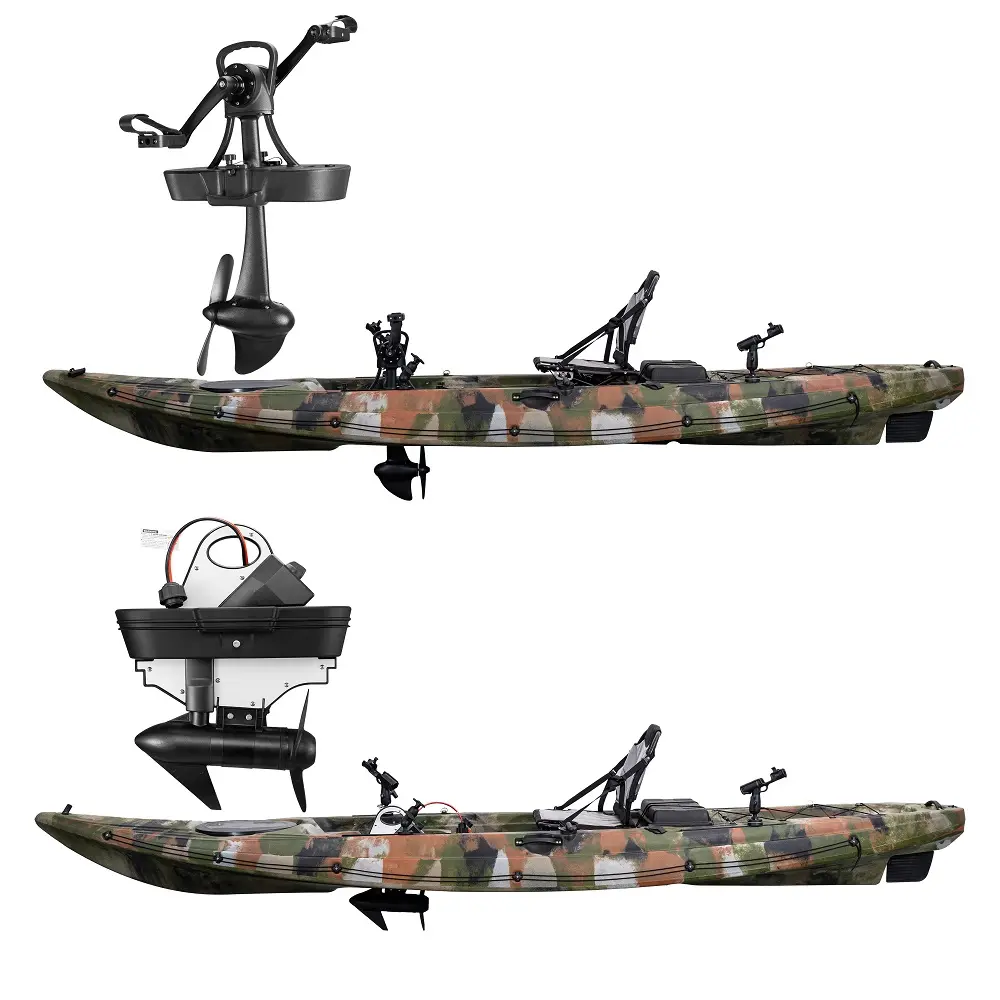 Kayak simple de 4.1 mètres assis sur le dessus Kayak de pêche bateau à rames Kayak de mer avec moteur électrique et entraînement par pédale