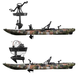 Kayak individual de 4,1 metros para sentarse en la parte superior, kayak de pesca, bote de remos, kayak de mar con motor eléctrico y accionamiento de pedal