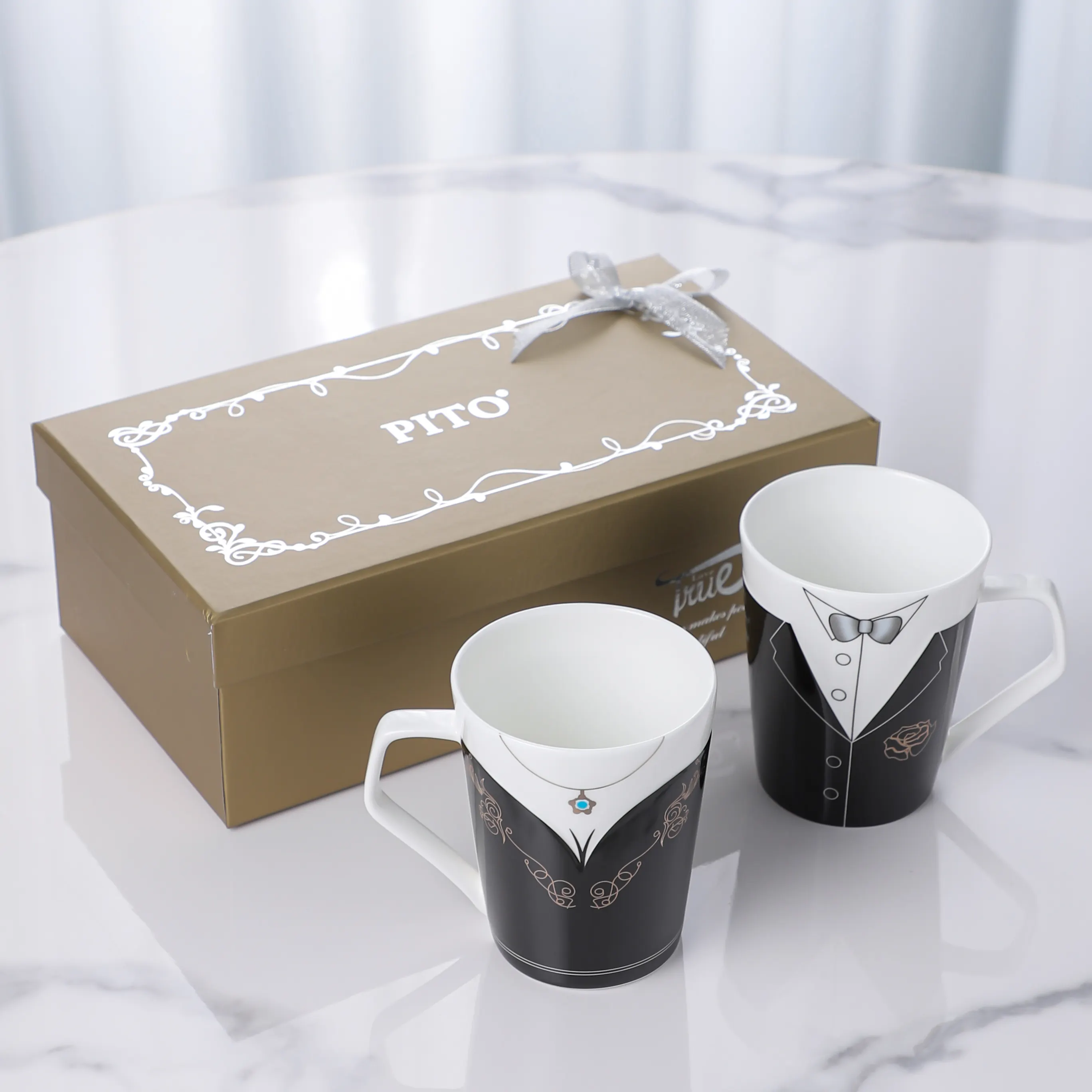 PITO Personalizado Impresso Porcelana Cerâmica Casal Caneca Presente Café Da Manhã Casal Office Water Cup para Casamento Gift Set